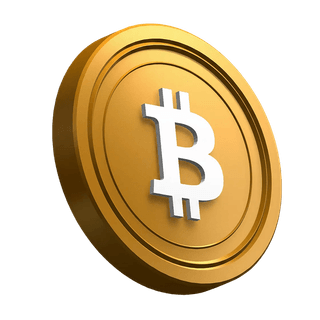 Elemento visual de la sección principal con una moneda Bitcoin BTC inclinada